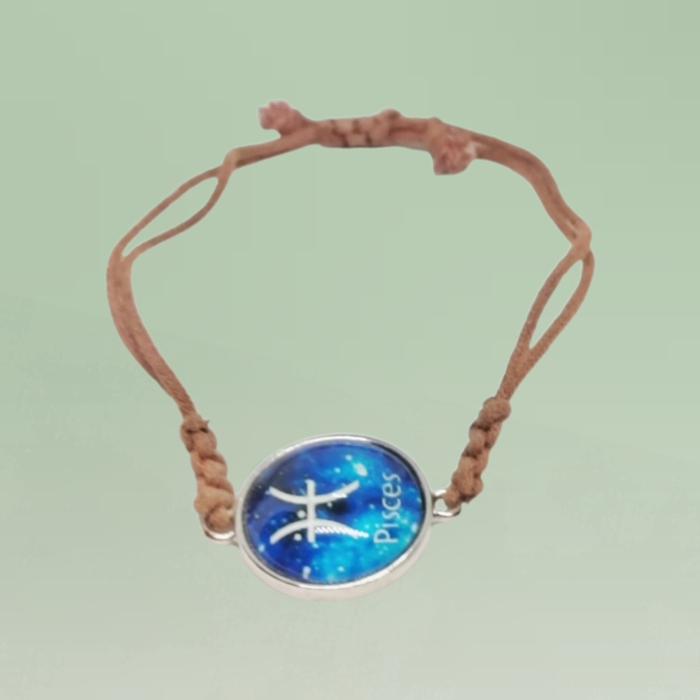 Pisces Zodiac Corded Bracelet with Blue Glass Charm